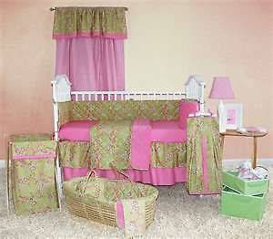 Tadpoles Cherry Blossom 5 Piece Crib Bedding Set Coral Pink Green Girl