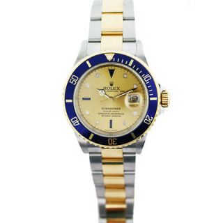 Rolex Submariner 16613 Champagne Serti Dial Two Tone Mens Watch