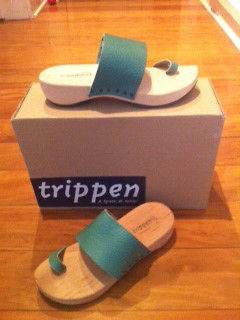 Trippen Zen Aqua Batik Leather Wood Collection Sandal womens sz. 35 42 