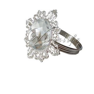 12 White Gem Diamond Napkin Rings Serviette Holder Wedding Bridal 