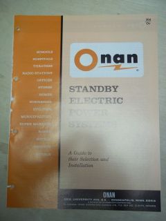   Onan Brochure~Stand​by Electric Power Plants/Generat​ors~Catalog