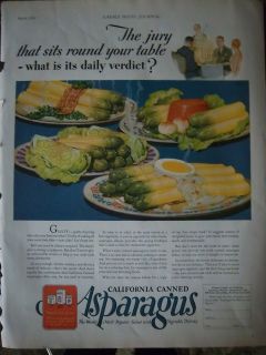 1930 California Canned Asparagus Vegetables with Bacon Color Ad