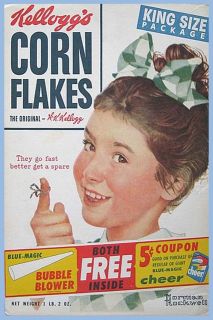 KELLOGGS   CORN FLAKES CEREAL BOX COVER   BUBBLE BLOWER   ROCKWELL 