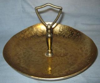 Vintage Gold Metal Serve Bowl Kensington Moire Handle