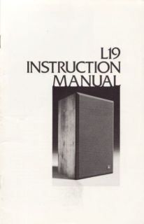 JBL Original L19 Speaker Owners Manual 1979