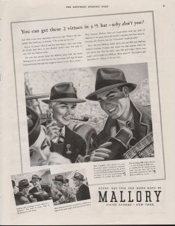 1939 VINTAGE MALLORY MENS HATS WHY DONT YOU PRINT AD