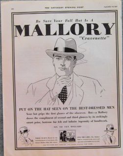 1927 MALLORY HAT COMPANY MENS CRAVENETTE HAT AD   New York