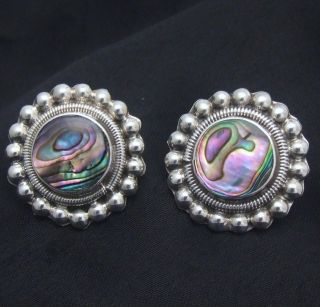 VINTAGE MEXICAN STERLING SILVER ABALONE EARRINGS