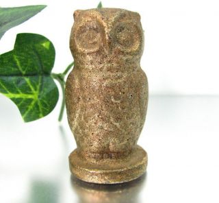 Antique OWL CAST IRON Paperweight Miniature Figure Heavy Gold Paint