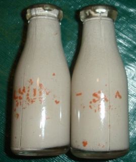 Vintage GLASS Miniature Milk Bottle Pyro SALT & PEPPER Shakers