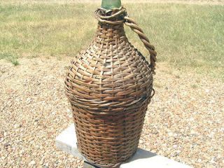 Old Wicker Glass Wine Bottle Jug WOVEN Italian DEMI JOHN 2066