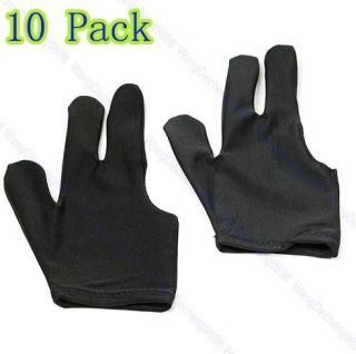 10 X Cue Billiard Pool Shooters 3 Fingers Gloves Black