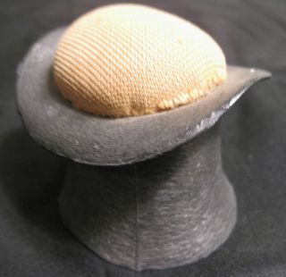 Antique Top Hat Pin Cushion Vintage Sewing Metal Rolled Brim Hat Cloth 