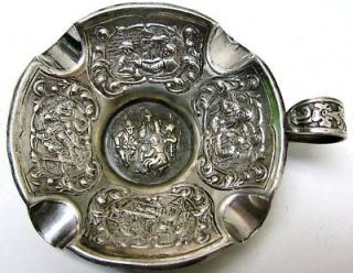 Antique Ornate Dutch Vintage Repousse Silver Ashtray