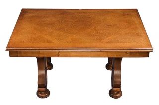 European Antique Oak Parquetry Top Draw Leaf Dining Table Free 