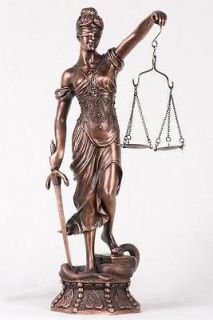 14inch Antique Brass Lady Of Justice And Scales Statue