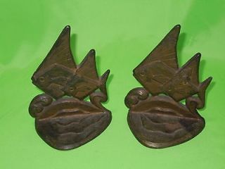  Antique? Brass Cast Iron Steel? Art Deco Tropical Fish Bookends 