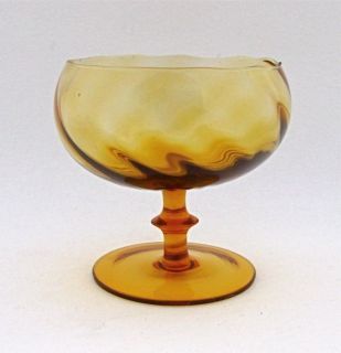   70s Mid Century Modern Brandy Champagne Amber Glass Bowl Pedestal Vase