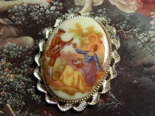   Victorian Revival Cameo Style Fragonard Minstrel Brooch Pin Pendant