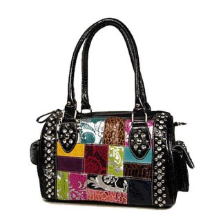 Fashion Designer Inspired Patchwork Studded Satchel Bag Handbag Purse 