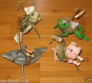 Assorted Resin Carousel Animal Ornaments,Dolphin,Turtle,Pig,Frog New 