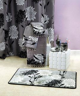 New 21x32 Black and Silver Nonslip Erica Floral Bathroom Floor Rug Mat