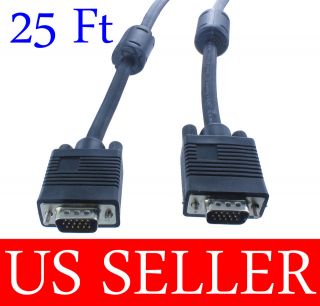 25FT 15 PIN SVGA VGA Monitor M/M Male To Male Cable CORD FOR PC TV 