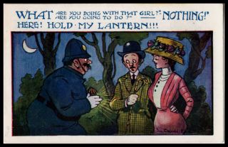 Rare 1912 Signed McGill Romance Comic postcard Police Constable hold 