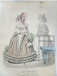 Antique French Fashion Plate Print 1838 Le Follet Courier des Salons 