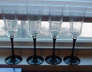 French Black stem octagon LUMINARC Flutes Glasses Champagne LOVELY