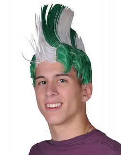 Adult Green and White School and Team Spirit Mohawk Wig