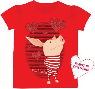 Olivia the Pig Nickelodeon Girls T Shirt Red Stripes XOXO 2T 3T 4T 5T