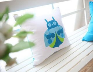 Cute Night Owl Blue White Green Throw Pillow Case Decor Cushion Cover 