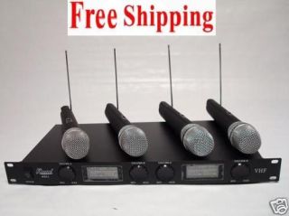 Pro 4 Channel VHF wireless Microphone Mic System New