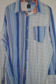 NERO MENS 3X BUTTON UP SHIRT COLLAR LONG SLEEVES BLUE STRIPES W RED 