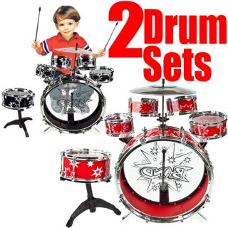 Toy Drum Set Black & Red Musical Instrument Music Band Child Kid 