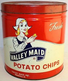 1940s Valley Maid Potato Chips Phoenixville, PA. 1 LB. Tin Can