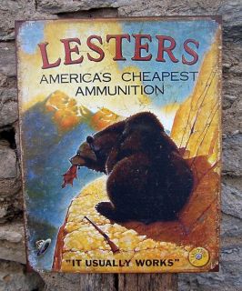 Antique Style Lesters Ammunition Funny Metal Sign Retro Ad Wall Decor 