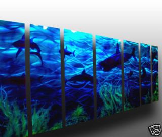   metal wall art painting sculpture Shark seascape aquarium scene