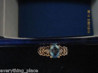 Avon Aquamarine Color Goldtone Filigree Ring size 10