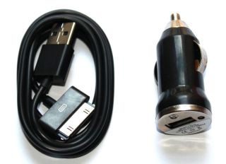   Car charger+Data/Charging cable IPHONE4 4S 3GS IPOD Touch Nano #Black