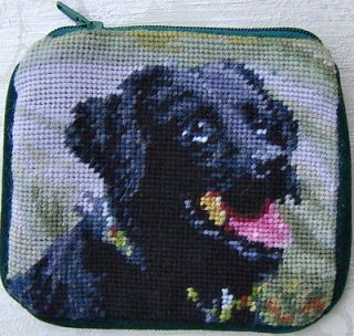 Labrador Retriever (black lab) needlepoint coin purse with shoulder 