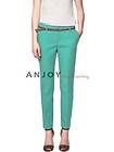 Women OL Candy Color Cotton Simple Sleek Skinny Trousers with Belt 