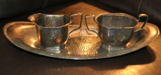 HOMAN PLATE on NICHEL SILVER Sugar/creamer with tray by W.M. MOUNTS