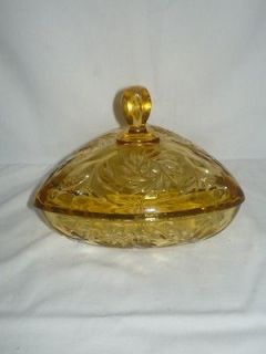  Vintage Triangle 6 Amber Depression Glass Candy Dish With Lid~Mint