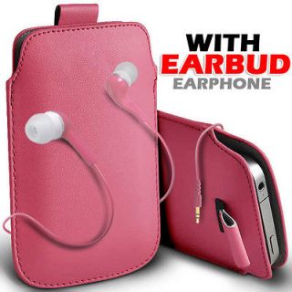 BABY PINK PULL TAB LEATHER POUCH & EARPHONE FOR ALCATEL OT 891 SOUL