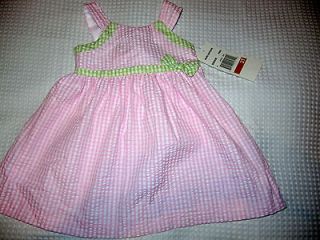 NWT Rare Editions 3T Seersucker Pink, White and Green Dress 