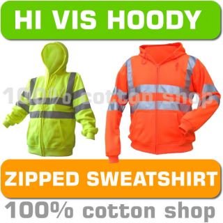 Hi Viz High Vis Visibility Hoody Hoodie Hooded Top Work Orange Yellow 
