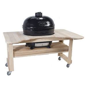 Primo 601 Cypress Wood Table for Primo Round Kamado Grill, 4 Wheels
