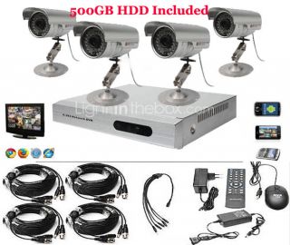 4CH Home Surveillance CCTV DVR Security System 4 Night Vision Cameras 